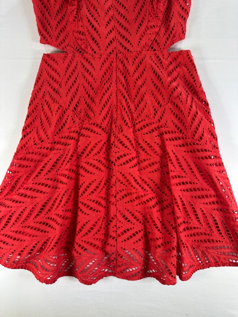 Bardot Red Eyelet Ruffle Cutout Fit & Flare Mini Dress US 6 - Picture 4 of 16